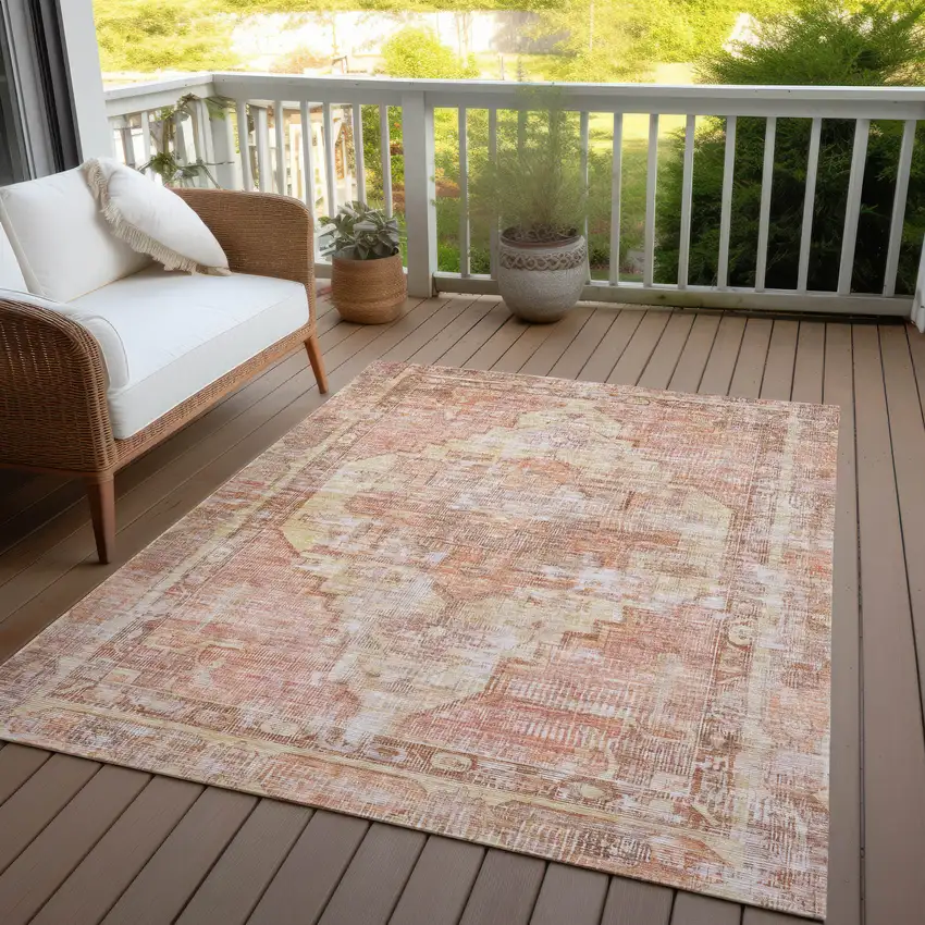 Terra Cotta Ivory And Wheat Oriental Washable Indoor Outdoor Area Rug Photo 7