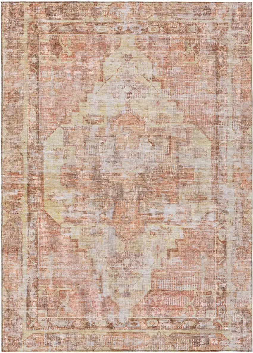 Terra Cotta Ivory And Wheat Oriental Washable Indoor Outdoor Area Rug Photo 1