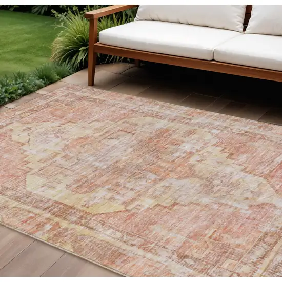 Terra Cotta Ivory And Wheat Oriental Washable Indoor Outdoor Area Rug Photo 2