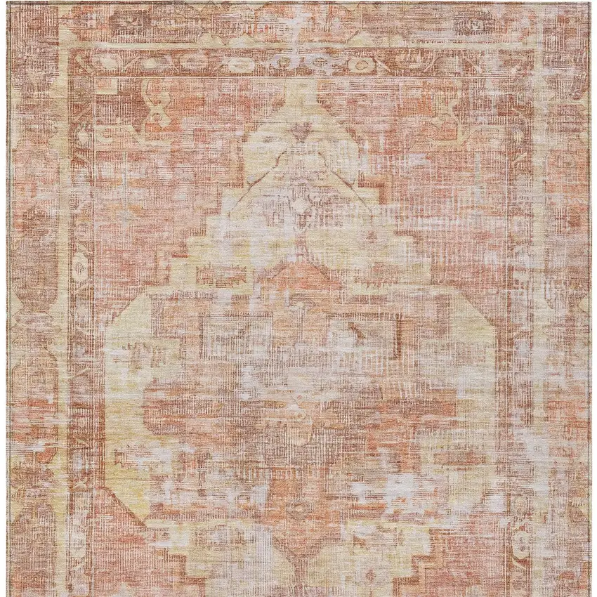 Terra Cotta Ivory And Wheat Oriental Washable Indoor Outdoor Area Rug Photo 4