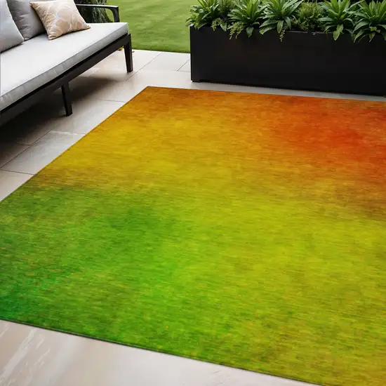 Terra Cotta Gold And Green Ombre Washable Indoor Outdoor Area Rug Photo 1