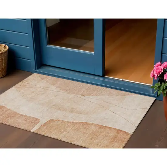 Terra Cotta Orange And Copper Abstract Washable Indoor Outdoor Area Rug Photo 1