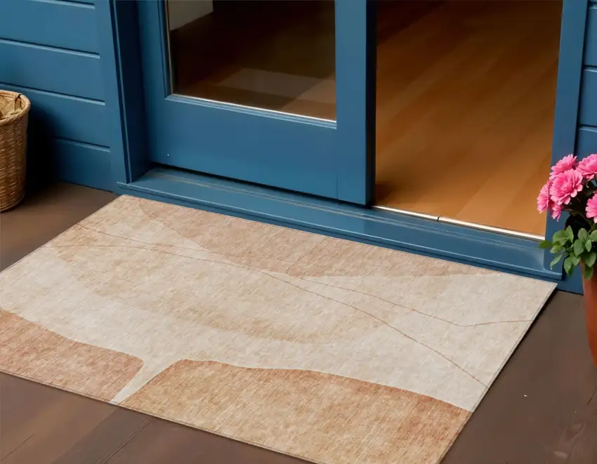 Terra Cotta Orange And Copper Abstract Washable Indoor Outdoor Area Rug Photo 1