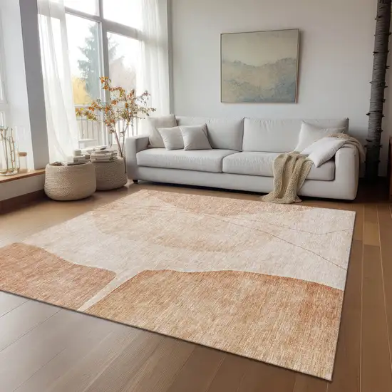 Terra Cotta Orange And Copper Abstract Washable Indoor Outdoor Area Rug Photo 8