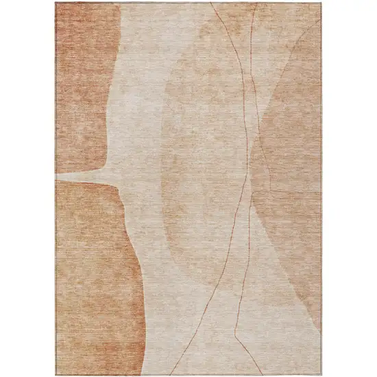 Terra Cotta Orange And Copper Abstract Washable Indoor Outdoor Area Rug Photo 1