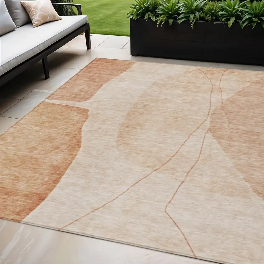 Terra Cotta Orange And Copper Abstract Washable Indoor Outdoor Area Rug Photo 1