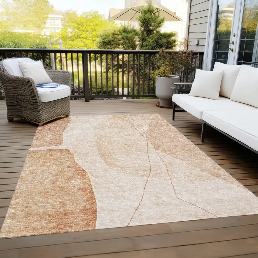 Terra Cotta Orange And Copper Abstract Washable Indoor Outdoor Area Rug Photo 9