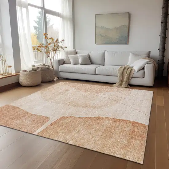 Terra Cotta Orange And Copper Abstract Washable Indoor Outdoor Area Rug Photo 8