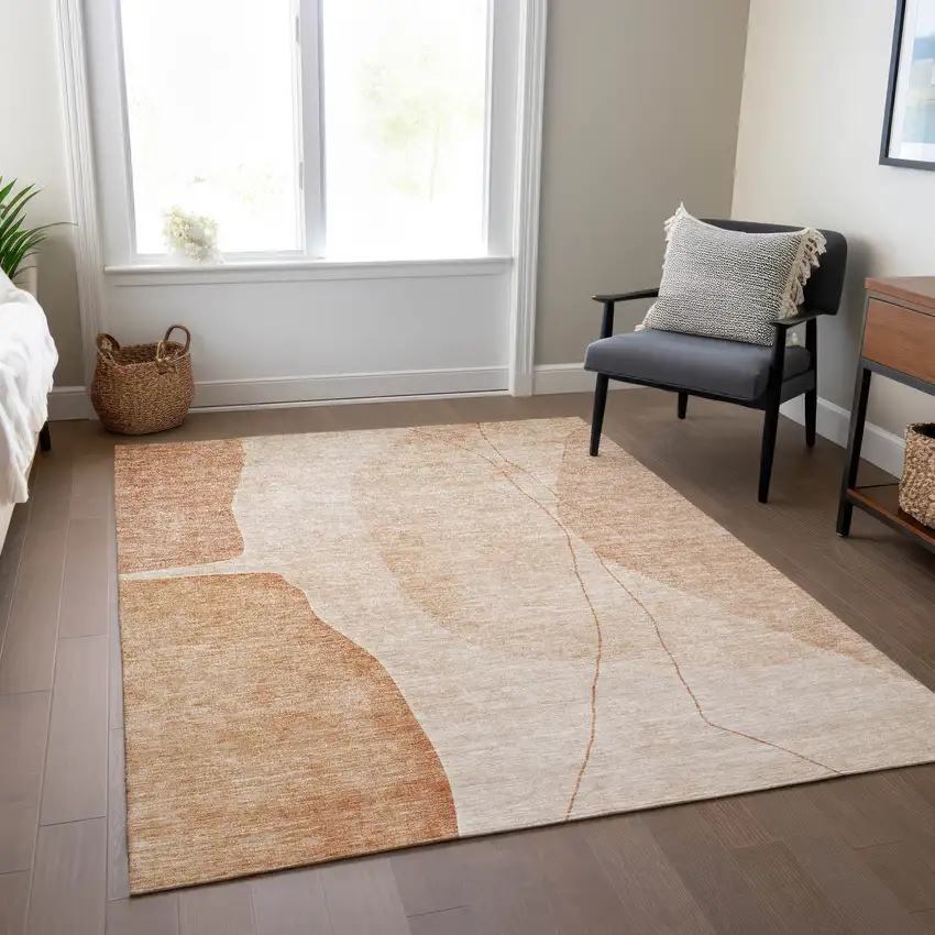 Terra Cotta Orange And Copper Abstract Washable Indoor Outdoor Area Rug Photo 7