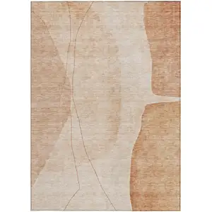 Photo of Terra Cotta Orange And Copper Abstract Washable Indoor Outdoor Area Rug