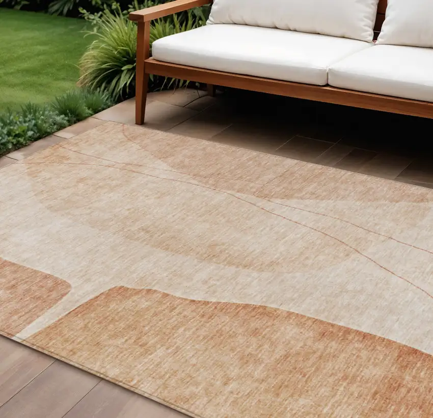 Terra Cotta Orange And Copper Abstract Washable Indoor Outdoor Area Rug Photo 1