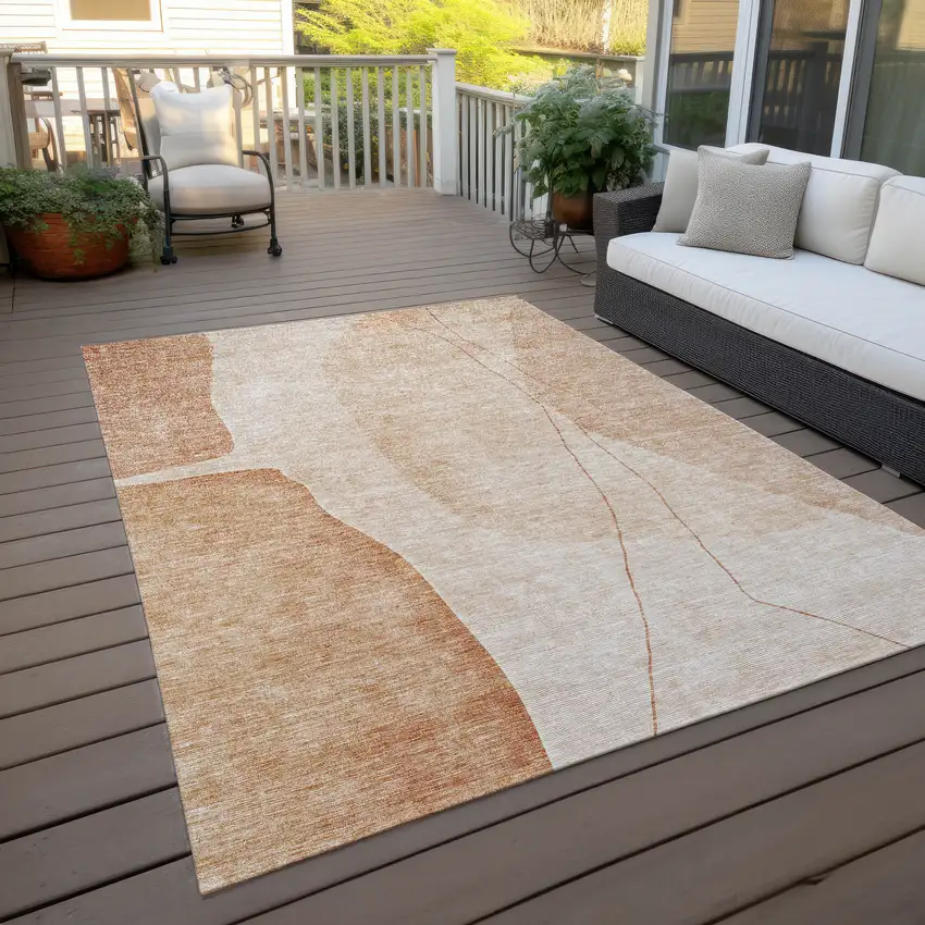 Terra Cotta Orange And Copper Abstract Washable Indoor Outdoor Area Rug Photo 6