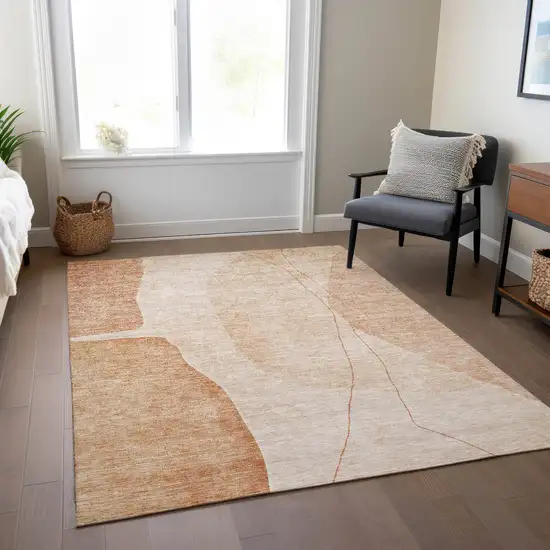 Terra Cotta Orange And Copper Abstract Washable Indoor Outdoor Area Rug Photo 7
