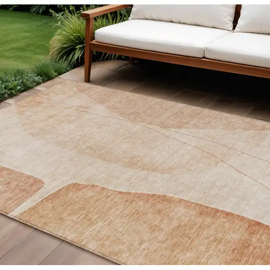 Terra Cotta Orange And Copper Abstract Washable Indoor Outdoor Area Rug Photo 1
