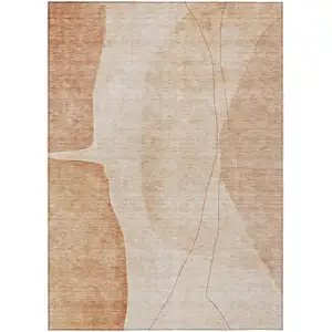 Photo of Terra Cotta Orange And Copper Abstract Washable Indoor Outdoor Area Rug