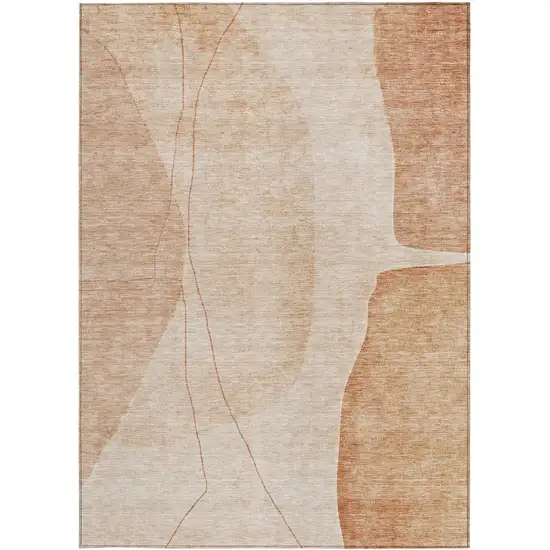 Terra Cotta Orange And Copper Abstract Washable Indoor Outdoor Area Rug Photo 5