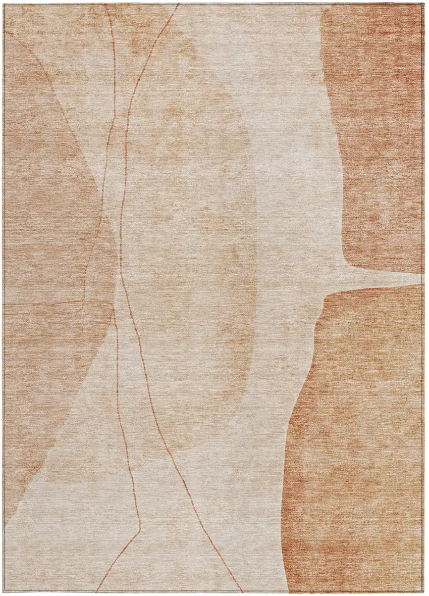 Terra Cotta Orange And Copper Abstract Washable Indoor Outdoor Area Rug Photo 5