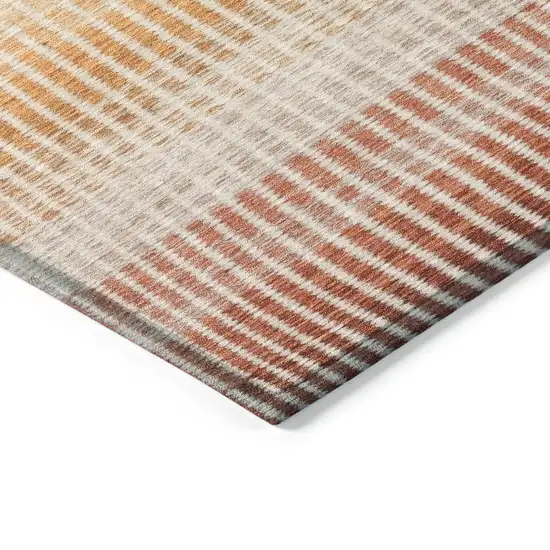 Terra Cotta Orange And Gray Striped Washable Indoor Outdoor Area Rug Photo 5