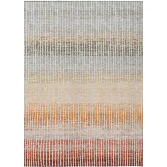 Terra Cotta Orange And Gray Striped Washable Indoor Outdoor Area Rug Photo 2