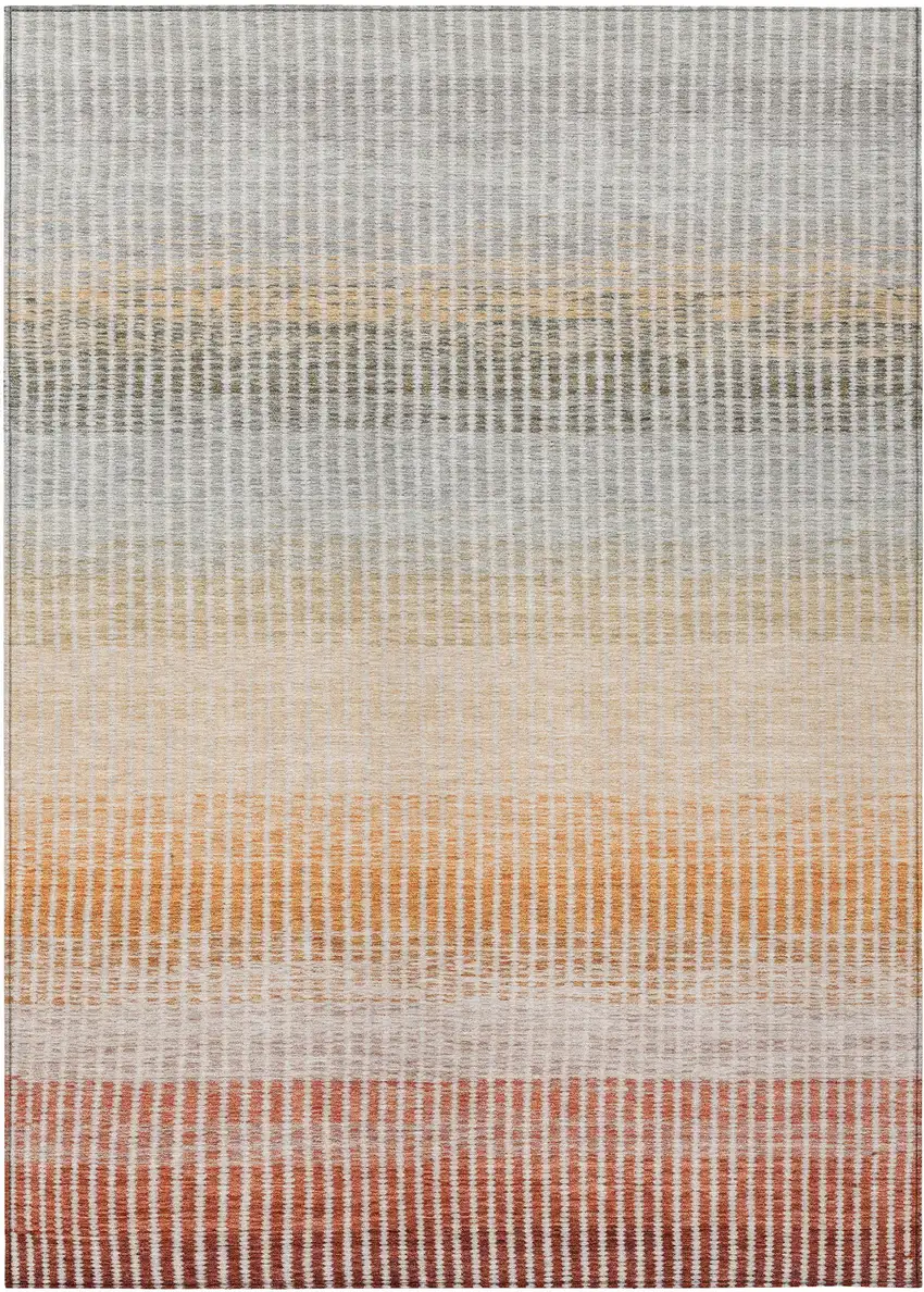 Terra Cotta Orange And Gray Striped Washable Indoor Outdoor Area Rug Photo 2