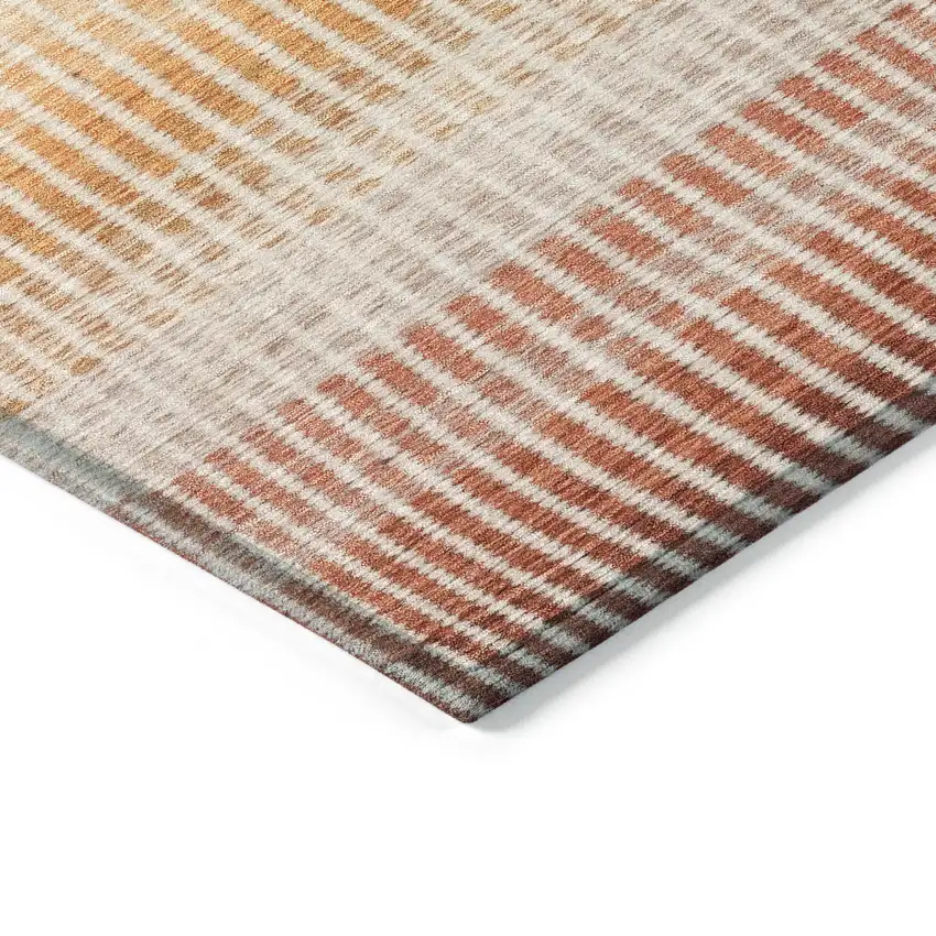 Terra Cotta Orange And Gray Striped Washable Indoor Outdoor Area Rug Photo 5