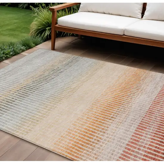 Terra Cotta Orange And Gray Striped Washable Indoor Outdoor Area Rug Photo 1
