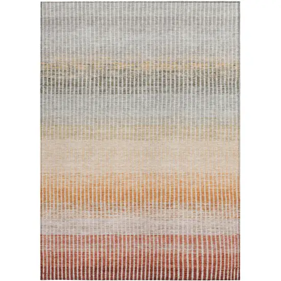Terra Cotta Orange And Gray Striped Washable Indoor Outdoor Area Rug Photo 4