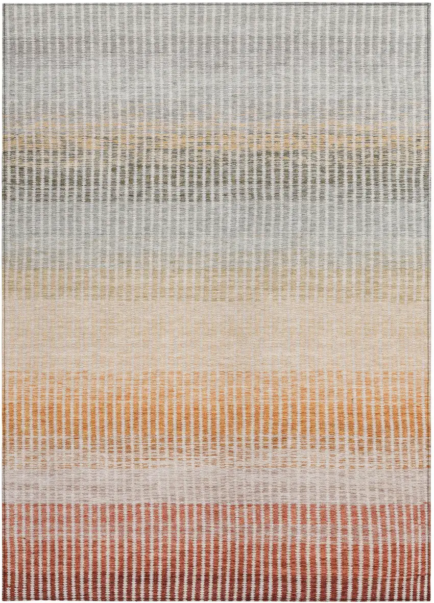 Terra Cotta Orange And Gray Striped Washable Indoor Outdoor Area Rug Photo 4