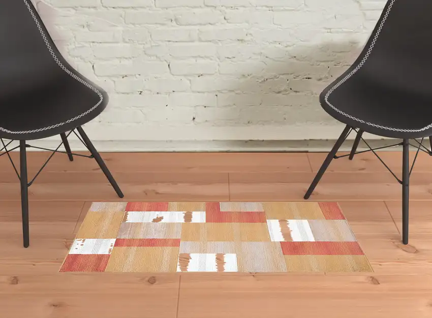 Terra Cotta Patchwork Power Loom Stain Resistant Area Rug Photo 6