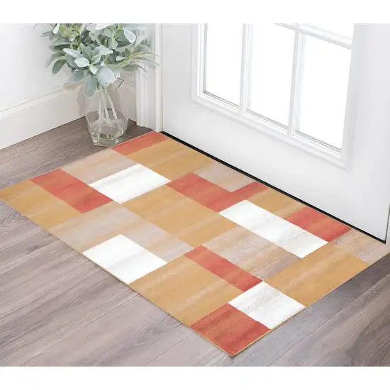 Terra Cotta Patchwork Power Loom Stain Resistant Area Rug Photo 1