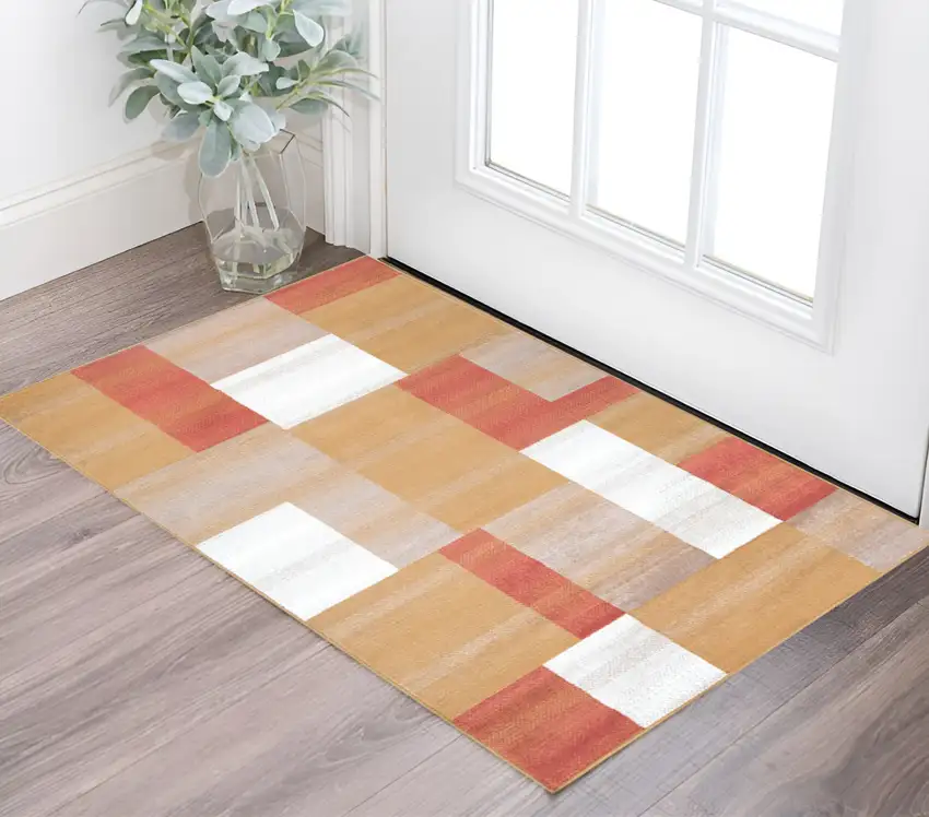 Terra Cotta Patchwork Power Loom Stain Resistant Area Rug Photo 1