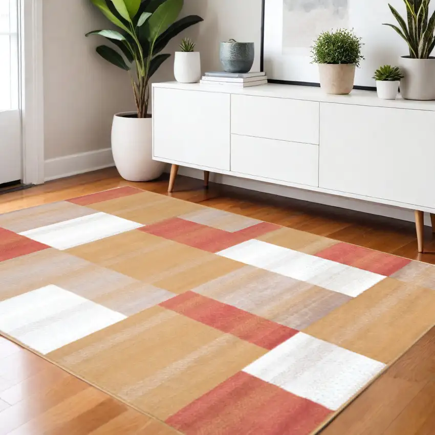 Terra Cotta Ivory And Brown Patchwork Area Rug Photo 1
