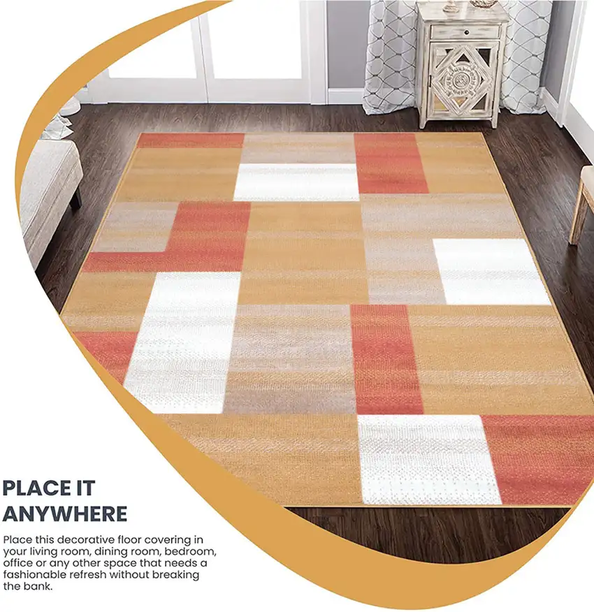 Terra Cotta Patchwork Power Loom Stain Resistant Area Rug Photo 8