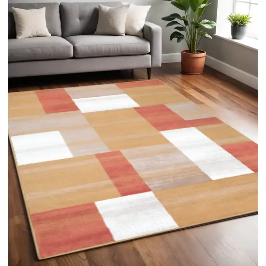 Terra Cotta Ivory And Brown Patchwork Area Rug Photo 1