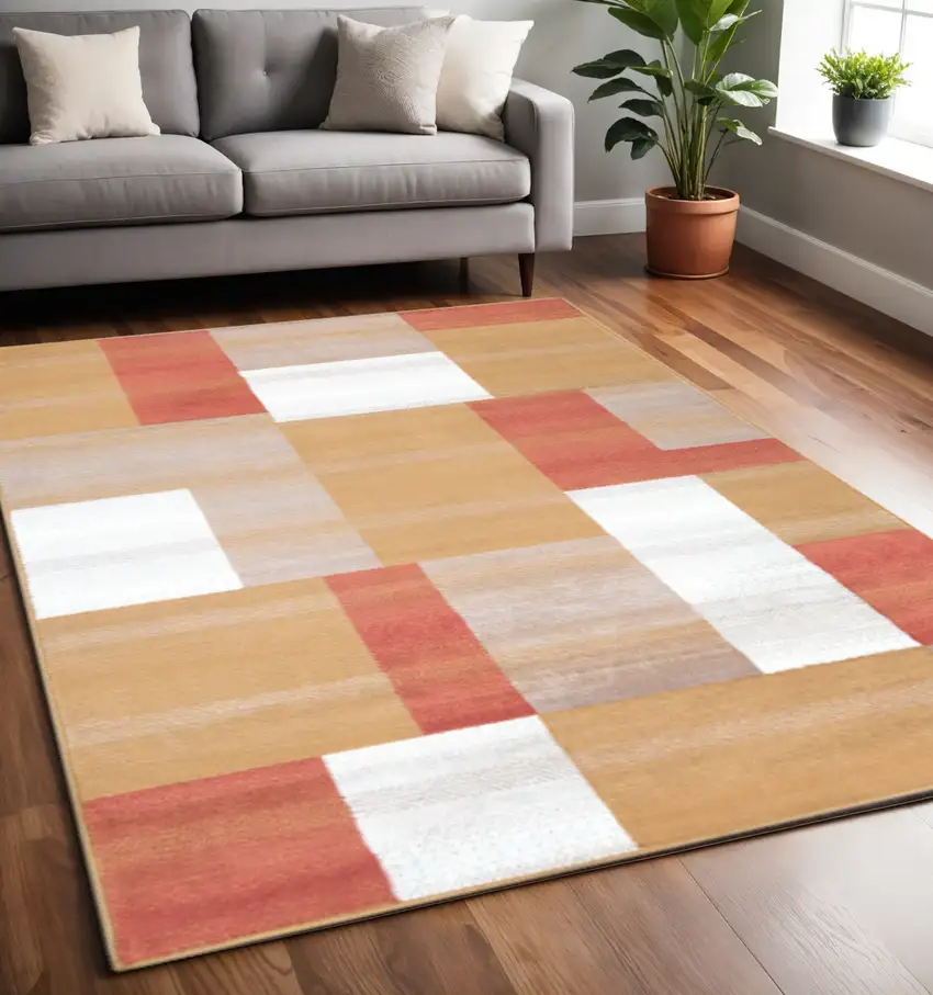 Terra Cotta Ivory And Brown Patchwork Area Rug Photo 1