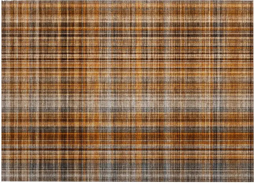 Orange Brown and Gray Plaid Washable Non Skid Indoor Outdoor Area Rug Photo 2
