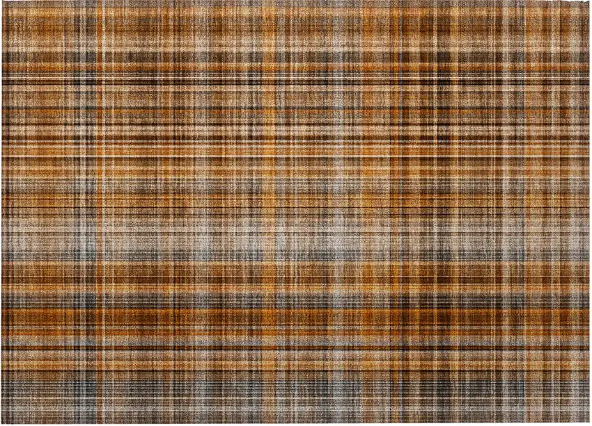 Terra Cotta Plaid Washable Non Skid Indoor Outdoor Area Rug Photo 5
