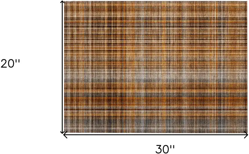 Terra Cotta Plaid Washable Non Skid Indoor Outdoor Area Rug Photo 3