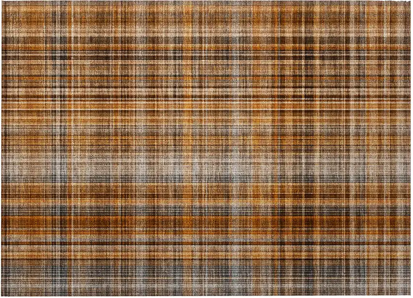 Orange Brown and Gray Plaid Washable Non Skid Indoor Outdoor Area Rug Photo 4