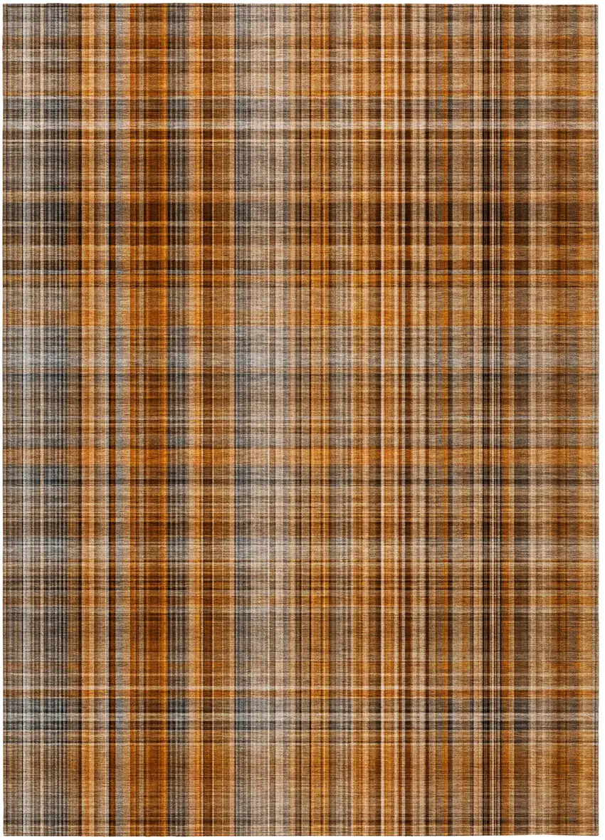 Terra Cotta Plaid Washable Non Skid Indoor Outdoor Area Rug Photo 2