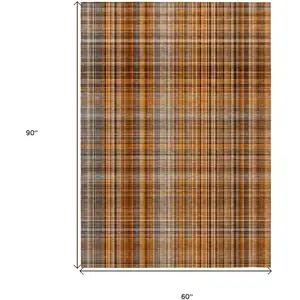 Photo of Terra Cotta Plaid Washable Non Skid Indoor Outdoor Area Rug
