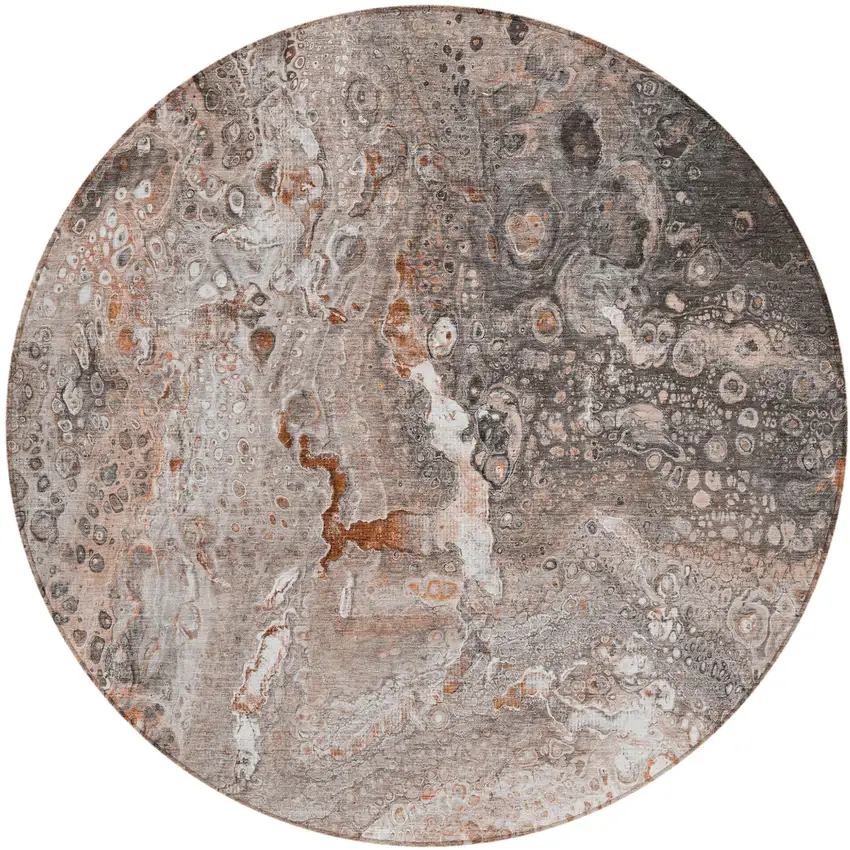 8' Terra Cotta Copper And Gray Round Abstract Washable Indoor Outdoor Area Rug Photo 2
