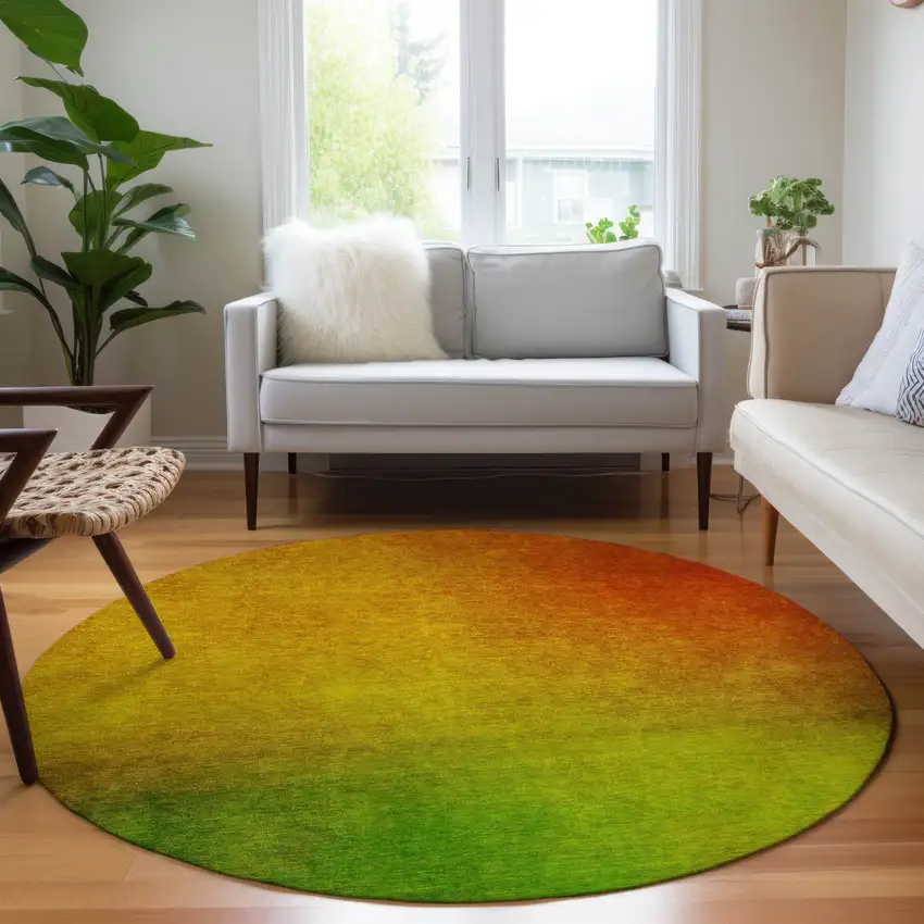 Terra Cotta Round Ombre Washable Non Skid Indoor Outdoor Area Rug Photo 7