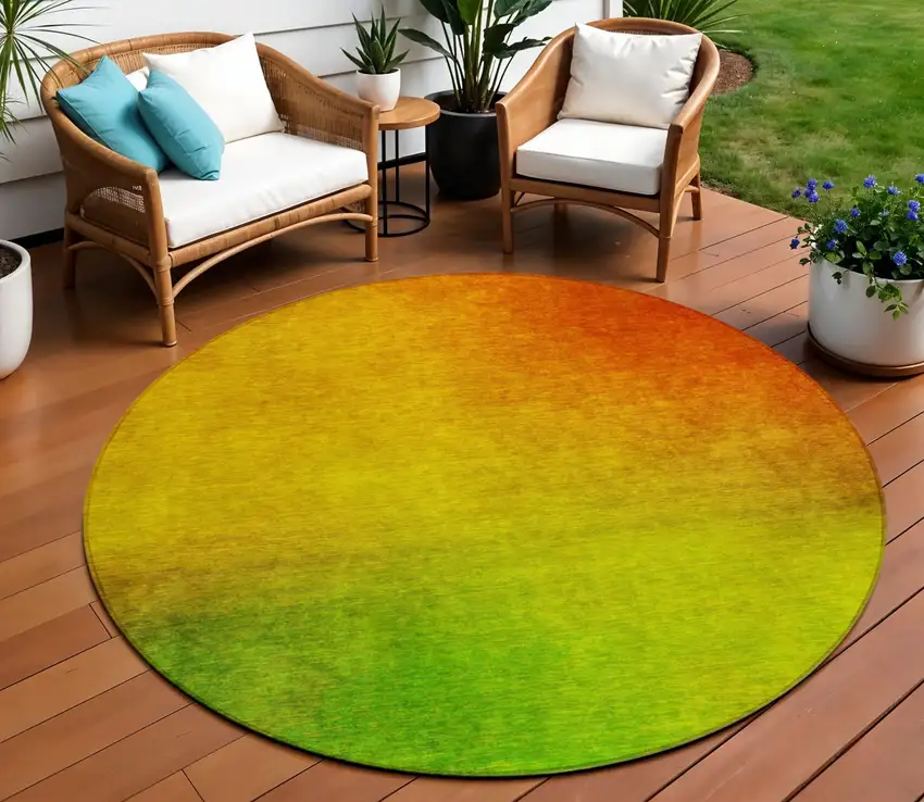 Terra Cotta Round Ombre Washable Non Skid Indoor Outdoor Area Rug Photo 1