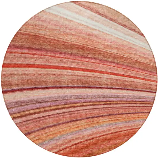 Terra Cotta Round Striped Washable Non Skid Indoor Outdoor Area Rug Photo 2