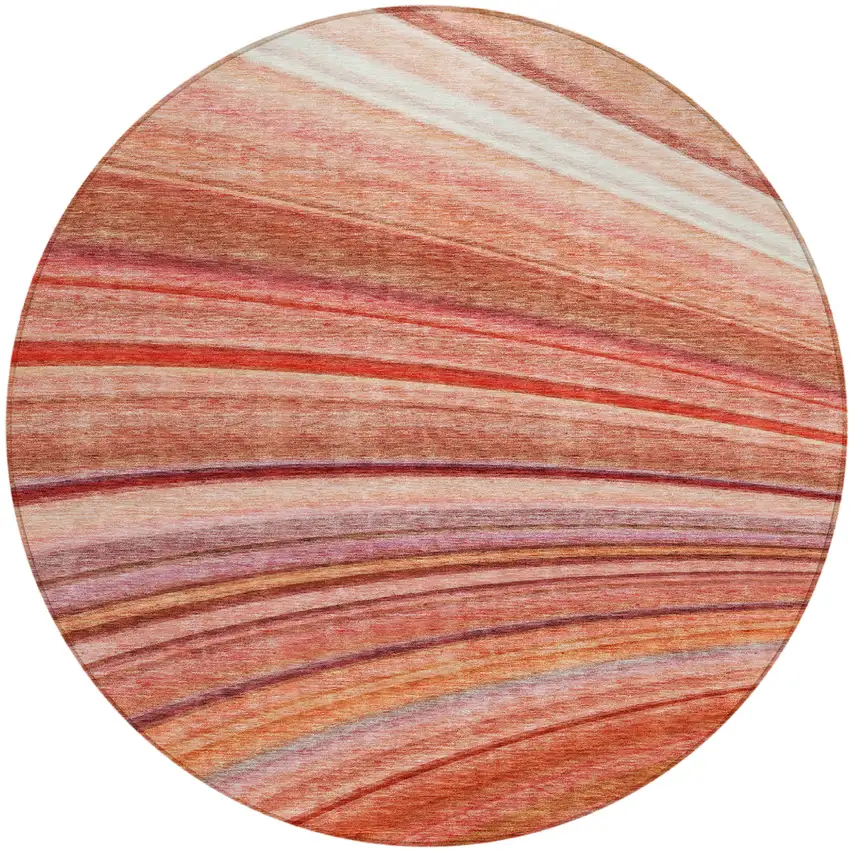 Terra Cotta Round Striped Washable Non Skid Indoor Outdoor Area Rug Photo 2
