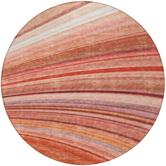 Terra Cotta Round Striped Washable Non Skid Indoor Outdoor Area Rug Photo 4