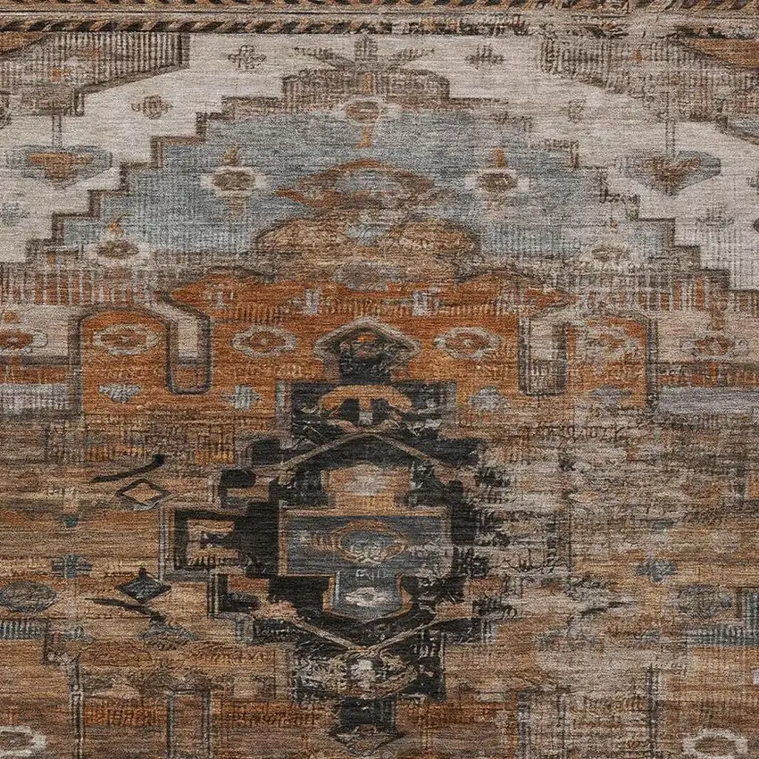 Terra Cotta Rust And Gray Tribal Washable Indoor Outdoor Area Rug Photo 4