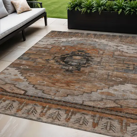 Terra Cotta Rust And Gray Tribal Washable Indoor Outdoor Area Rug Photo 2