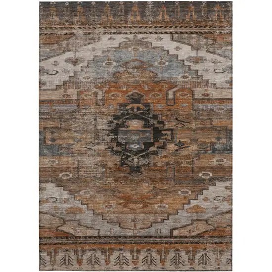 Terra Cotta Rust And Gray Tribal Washable Indoor Outdoor Area Rug Photo 3